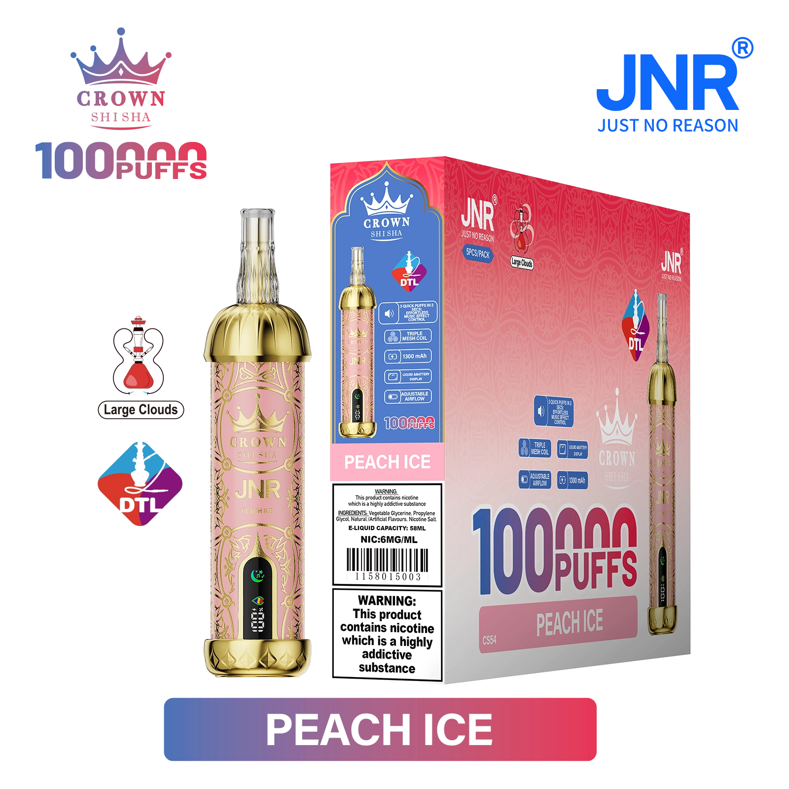 Jnr Crown Shisha 100000 100K Züge DTL Einweg-Vape - image 2
