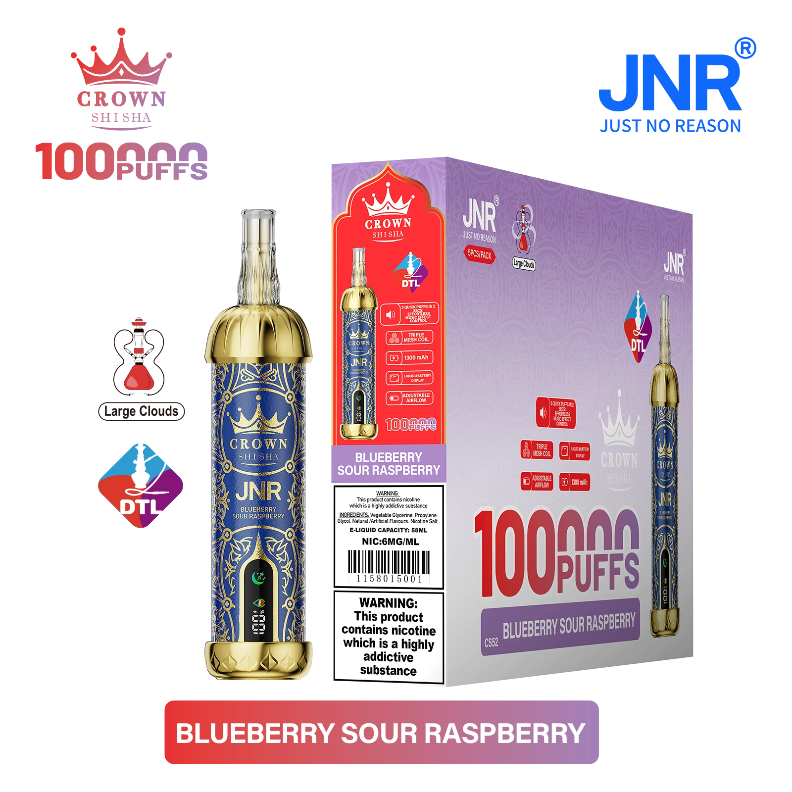 Jnr Crown Shisha 100000 100K Züge DTL Einweg-Vape