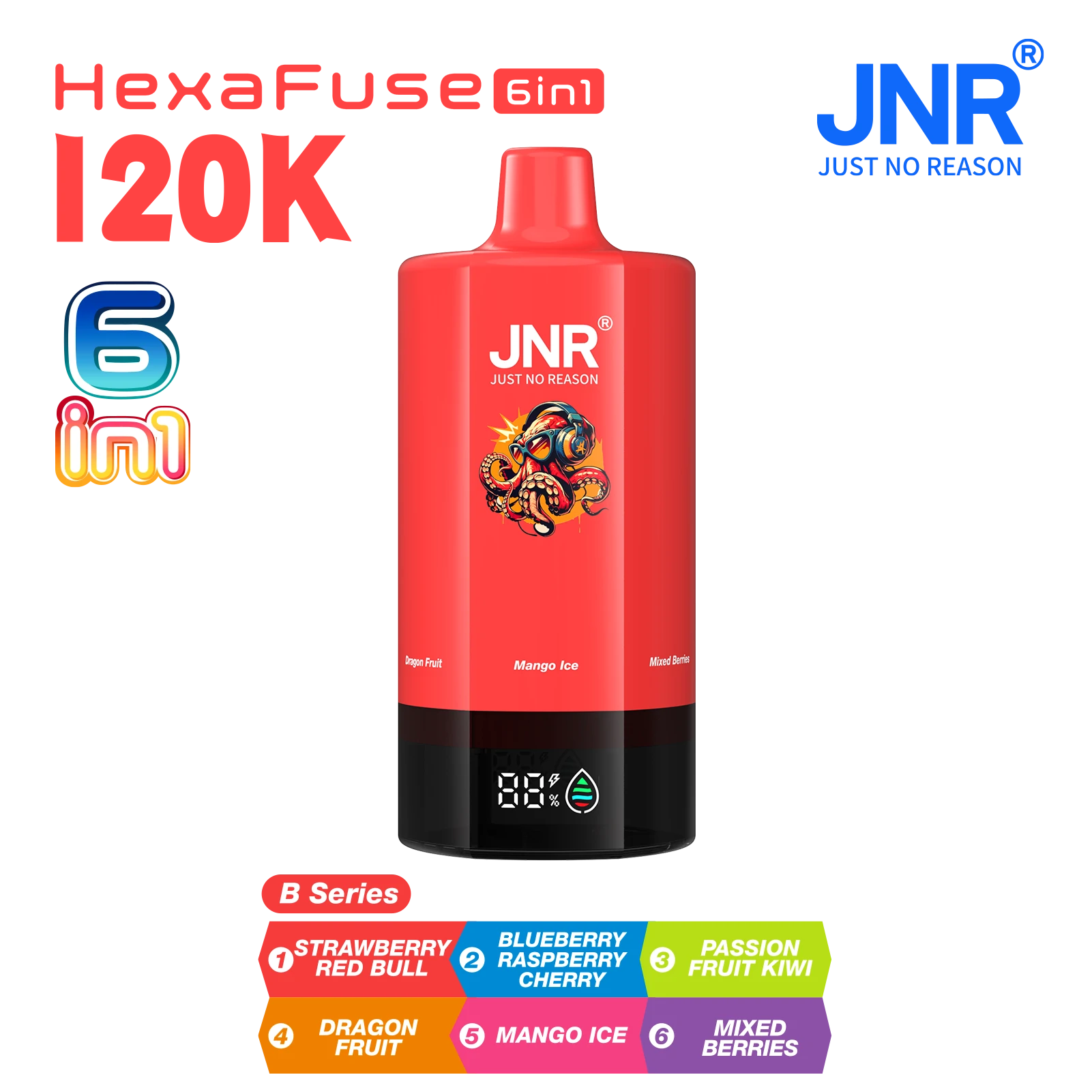 JNR HexaFuse 6-in-1 120000 120K Züge 6-Kammern Einweg-Vape