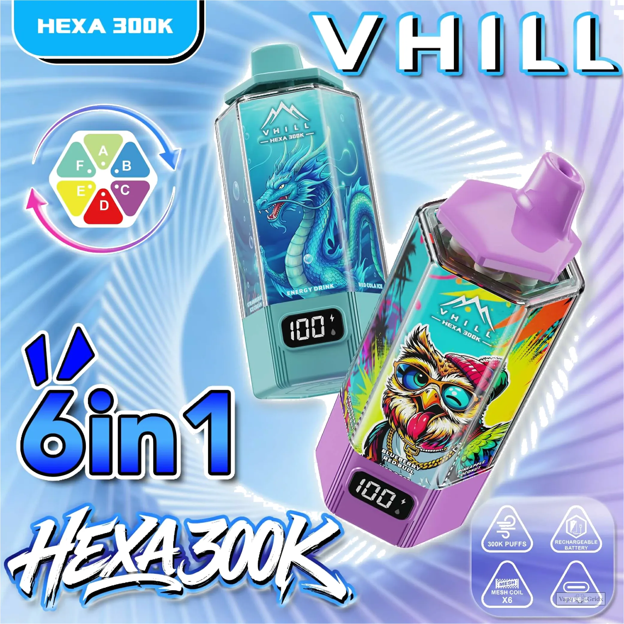 VHILL HEXA 300000 300K Züge 6-in-1 Einweg-Vape