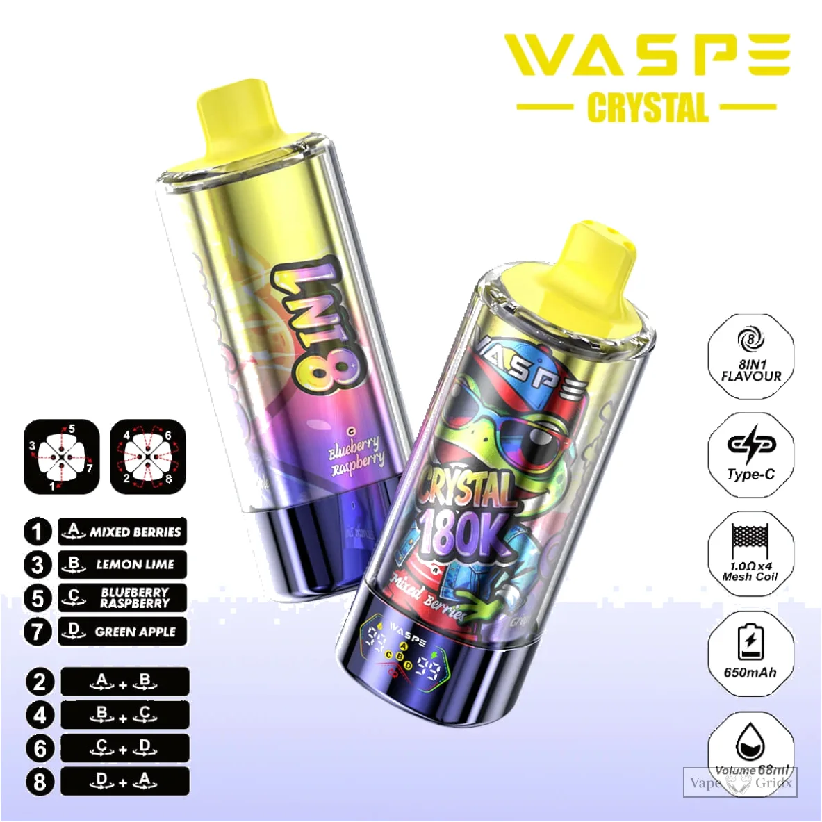Waspe 180000 180K Crystal 8-in-1 Einweg-Vape - image 2