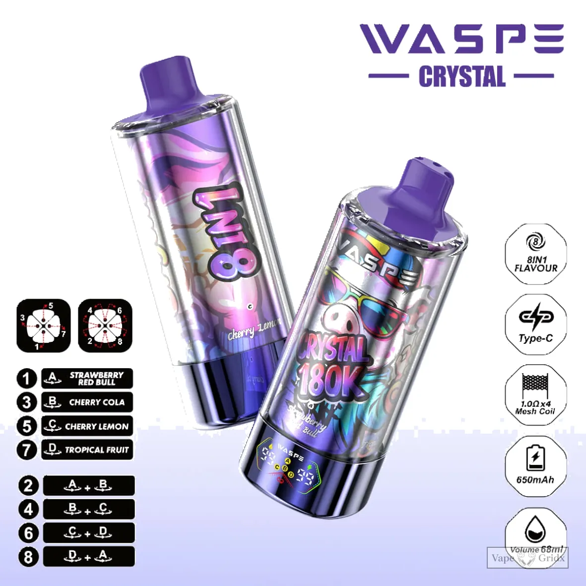 Waspe 180000 180K Crystal 8-in-1 Einweg-Vape - image 3