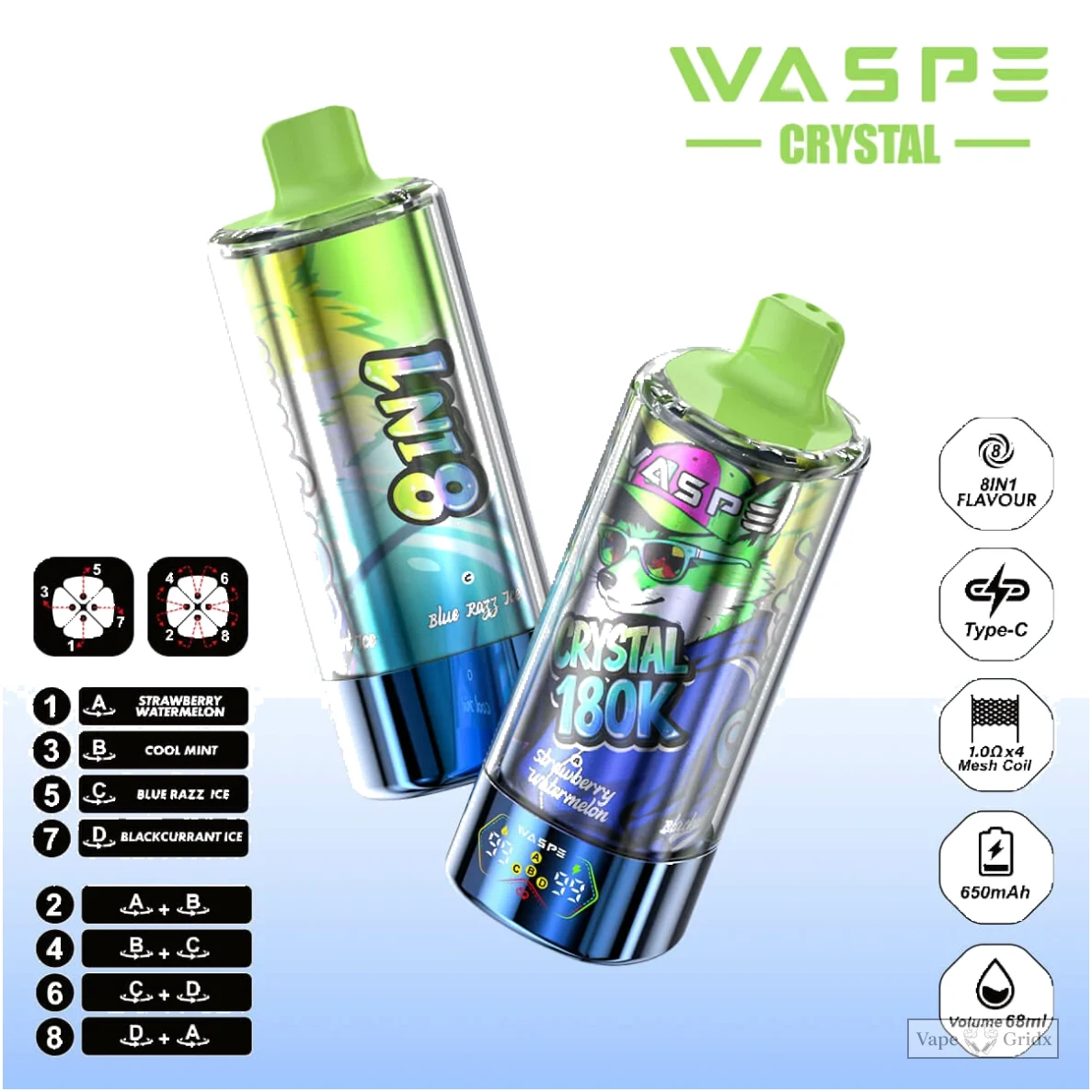 Waspe 180000 180K Crystal 8-in-1 Einweg-Vape - image 4