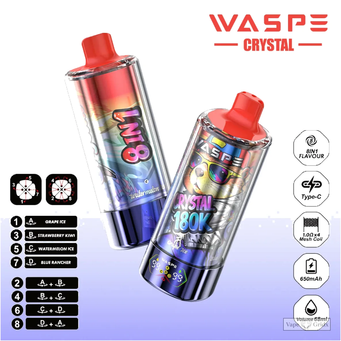 Waspe 180000 180K Crystal 8-in-1 Einweg-Vape - image 5