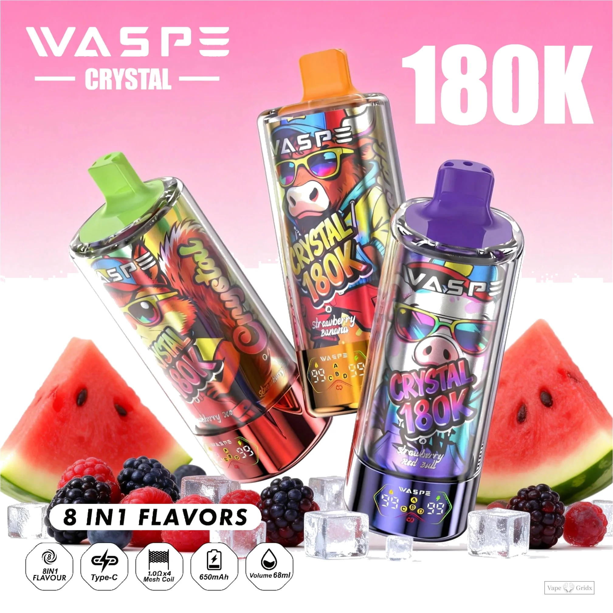 Waspe 180000 180K Crystal 8-in-1 Einweg-Vape