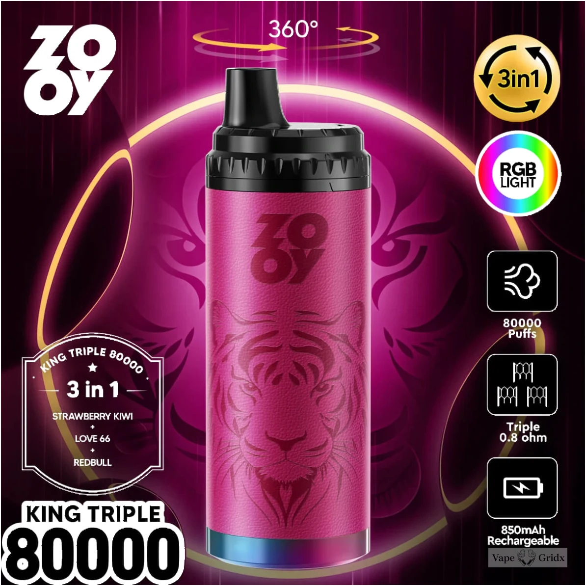 ZOOY King TRIPLE 80000 80K Züge Triple Mesh Einweg-Vape - image 3